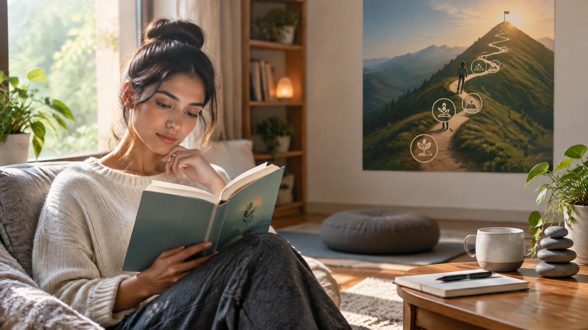 person reading self help book