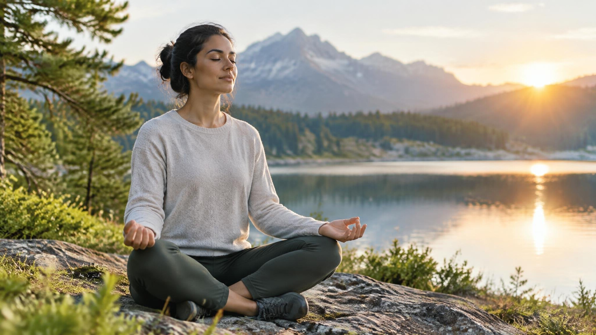 person meditating outdoors