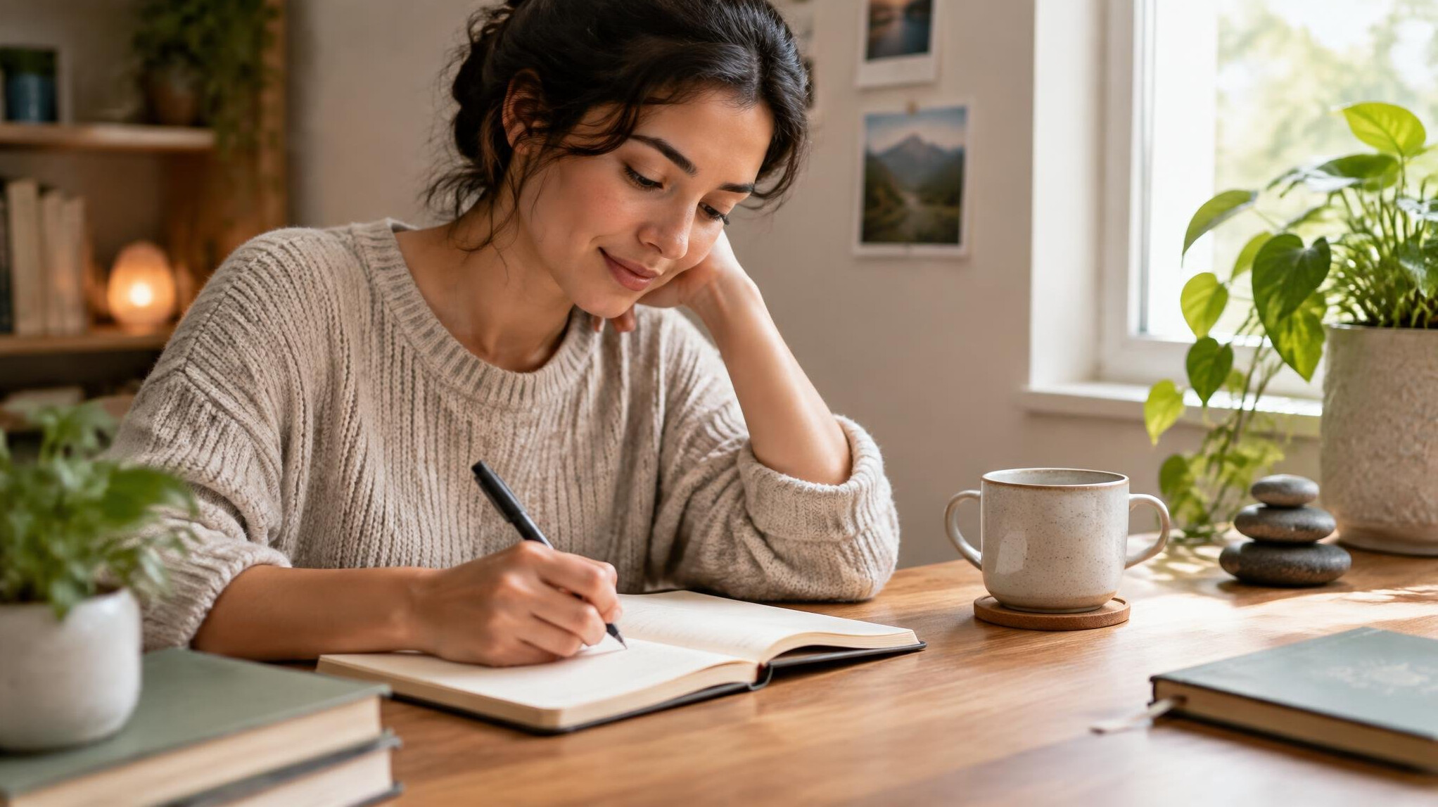 person writing in journal